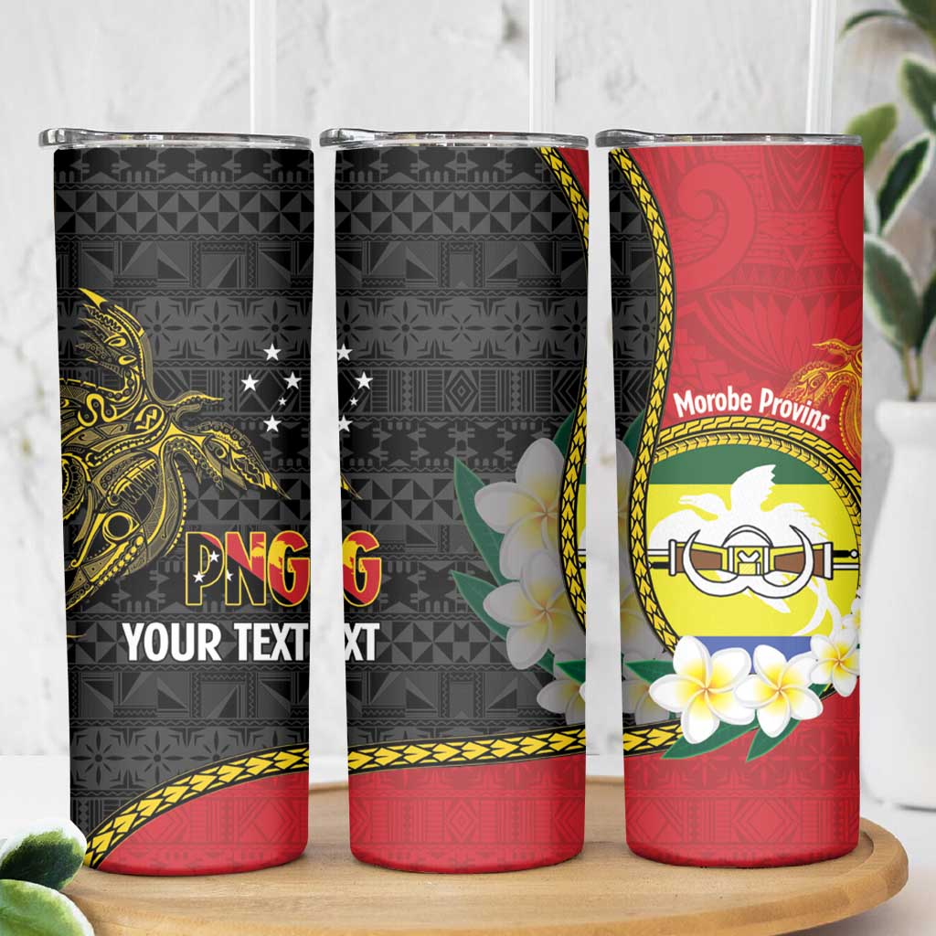 Personalised PNG Morobe Provins Skinny Tumbler Papua New Guinea Plumeria Melanesian Pattern - Polynesian Pride
