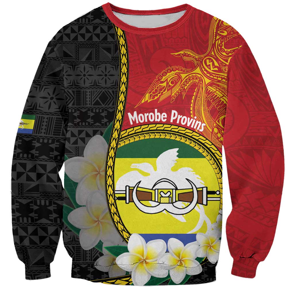 Personalised PNG Morobe Provins Sweatshirt Papua New Guinea Plumeria Melanesian Pattern LT14 Unisex Red - Polynesian Pride