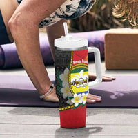 Personalised PNG Morobe Provins Tumbler With Handle Papua New Guinea Plumeria Melanesian Pattern - Polynesian Pride