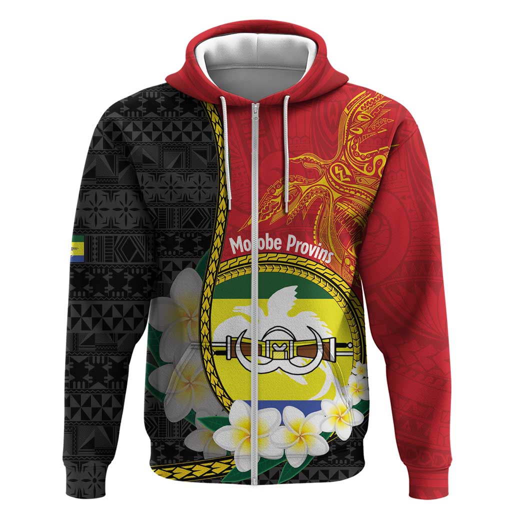 Personalised PNG Morobe Provins Zip Hoodie Papua New Guinea Plumeria Melanesian Pattern - Polynesian Pride