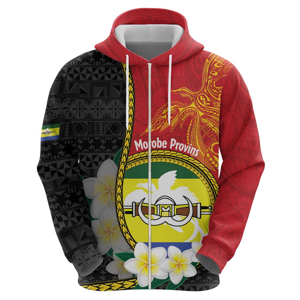 Personalised PNG Morobe Provins Zip Hoodie Papua New Guinea Plumeria Melanesian Pattern - Polynesian Pride