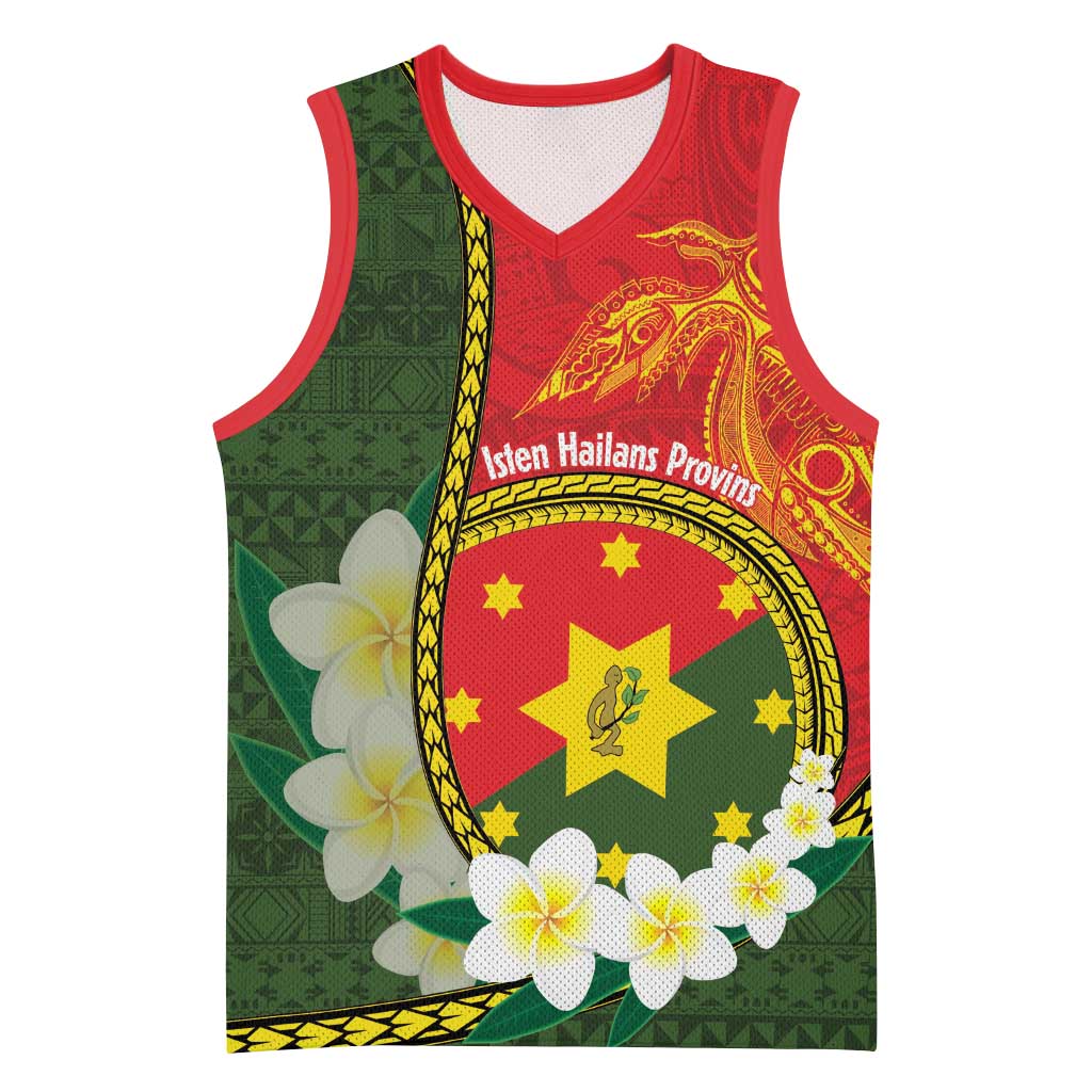 Personalised PNG Isten Hailans Provins Basketball Jersey Papua New Guinea Plumeria Melanesian Pattern LT14 Unisex Green - Polynesian Pride
