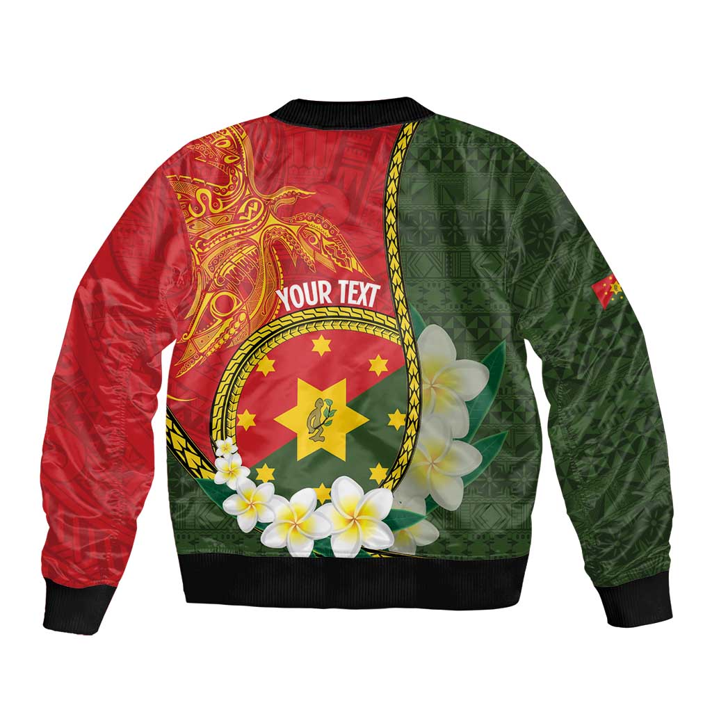 Personalised PNG Isten Hailans Provins Bomber Jacket Papua New Guinea Plumeria Melanesian Pattern - Polynesian Pride