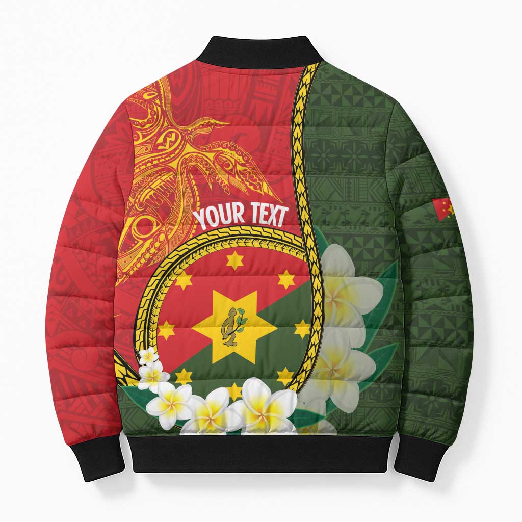 Personalised PNG Isten Hailans Provins Bomber Puffer Jacket Papua New Guinea Plumeria Melanesian Pattern LT14 - Polynesian Pride
