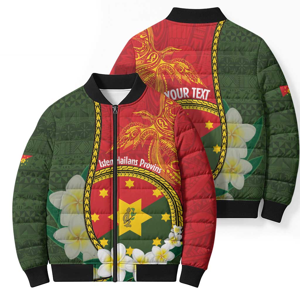 Personalised PNG Isten Hailans Provins Bomber Puffer Jacket Papua New Guinea Plumeria Melanesian Pattern LT14 - Polynesian Pride