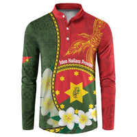 Personalised PNG Isten Hailans Provins Button Sweatshirt Papua New Guinea Plumeria Melanesian Pattern LT14 Green - Polynesian Pride