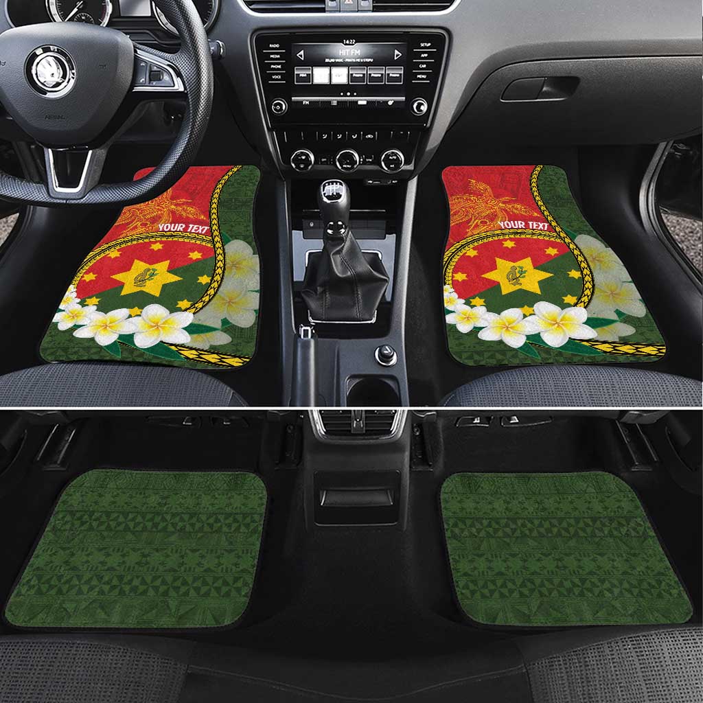 Personalised PNG Isten Hailans Provins Car Mats Papua New Guinea Plumeria Melanesian Pattern LT14 Set 4pcs Green - Polynesian Pride