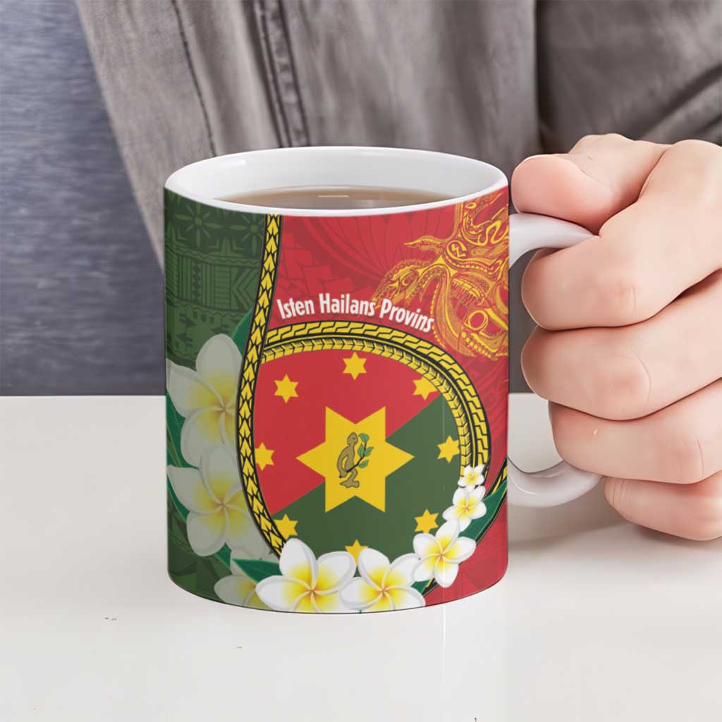 Personalised PNG Isten Hailans Provins Ceramic Mug Papua New Guinea Plumeria Melanesian Pattern - Polynesian Pride