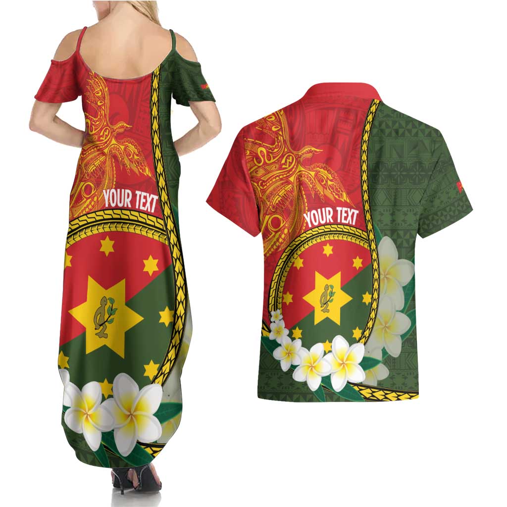 Personalised PNG Isten Hailans Provins Couples Matching Summer Maxi Dress and Hawaiian Shirt Papua New Guinea Plumeria Melanesian Pattern - Polynesian Pride