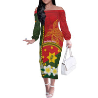 Personalised PNG Isten Hailans Provins Family Matching Off The Shoulder Long Sleeve Dress and Hawaiian Shirt Papua New Guinea Plumeria Melanesian Pattern - Polynesian Pride