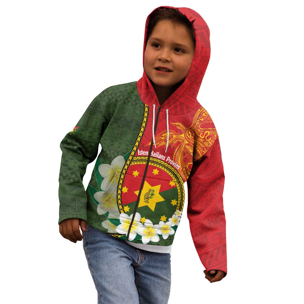 Personalised PNG Isten Hailans Provins Kid Hoodie Papua New Guinea Plumeria Melanesian Pattern - Polynesian Pride