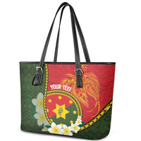 Personalised PNG Isten Hailans Provins Leather Tote Bag Papua New Guinea Plumeria Melanesian Pattern - Polynesian Pride