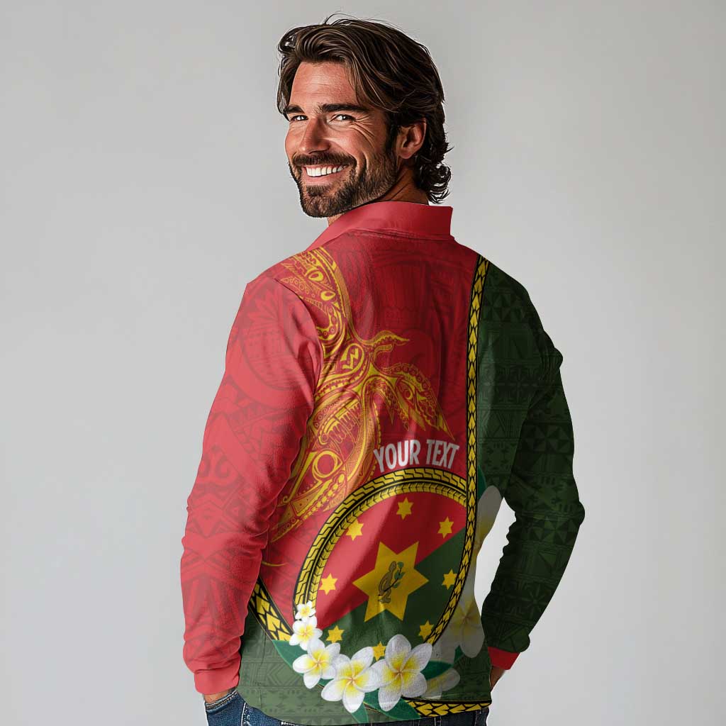 Personalised PNG Isten Hailans Provins Long Sleeve Polo Shirt Papua New Guinea Plumeria Melanesian Pattern - Polynesian Pride