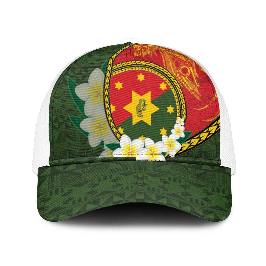 PNG Isten Hailans Provins Mesh Trucker Cap Papua New Guinea Plumeria Melanesian Pattern - Polynesian Pride