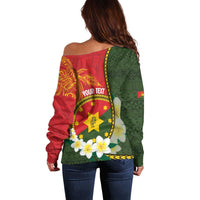 Personalised PNG Isten Hailans Provins Off Shoulder Sweater Papua New Guinea Plumeria Melanesian Pattern - Polynesian Pride