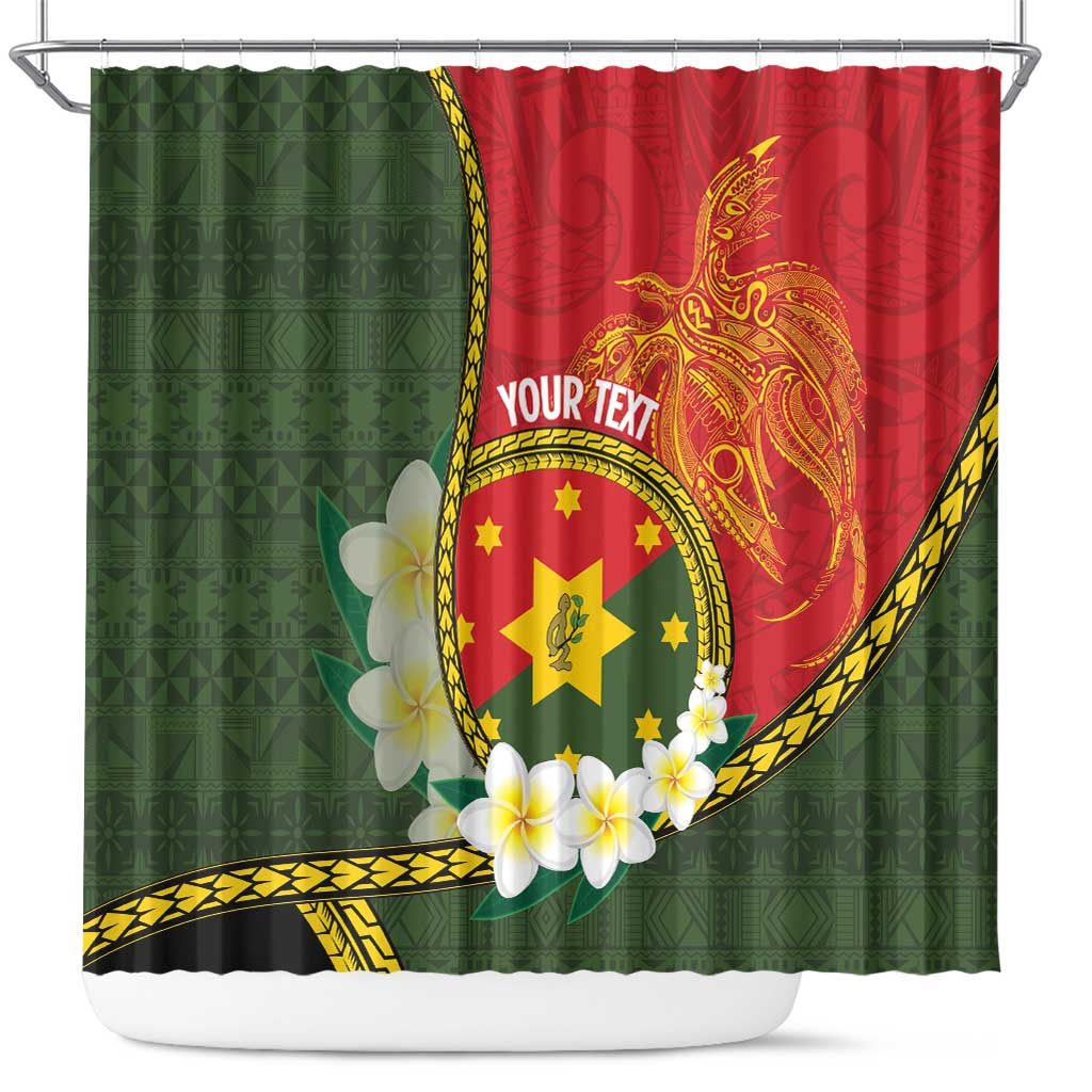 Personalised PNG Isten Hailans Provins Shower Curtain Papua New Guinea Plumeria Melanesian Pattern - Polynesian Pride