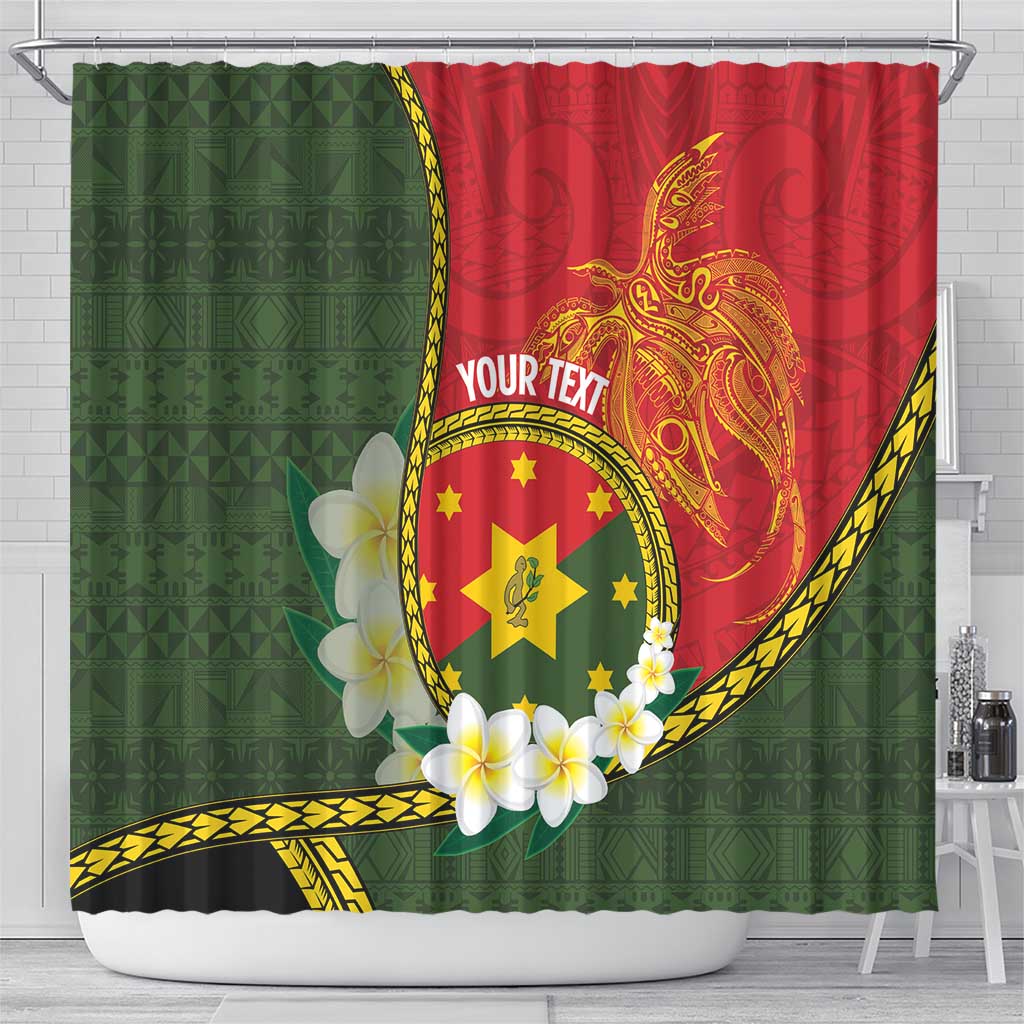 Personalised PNG Isten Hailans Provins Shower Curtain Papua New Guinea Plumeria Melanesian Pattern - Polynesian Pride