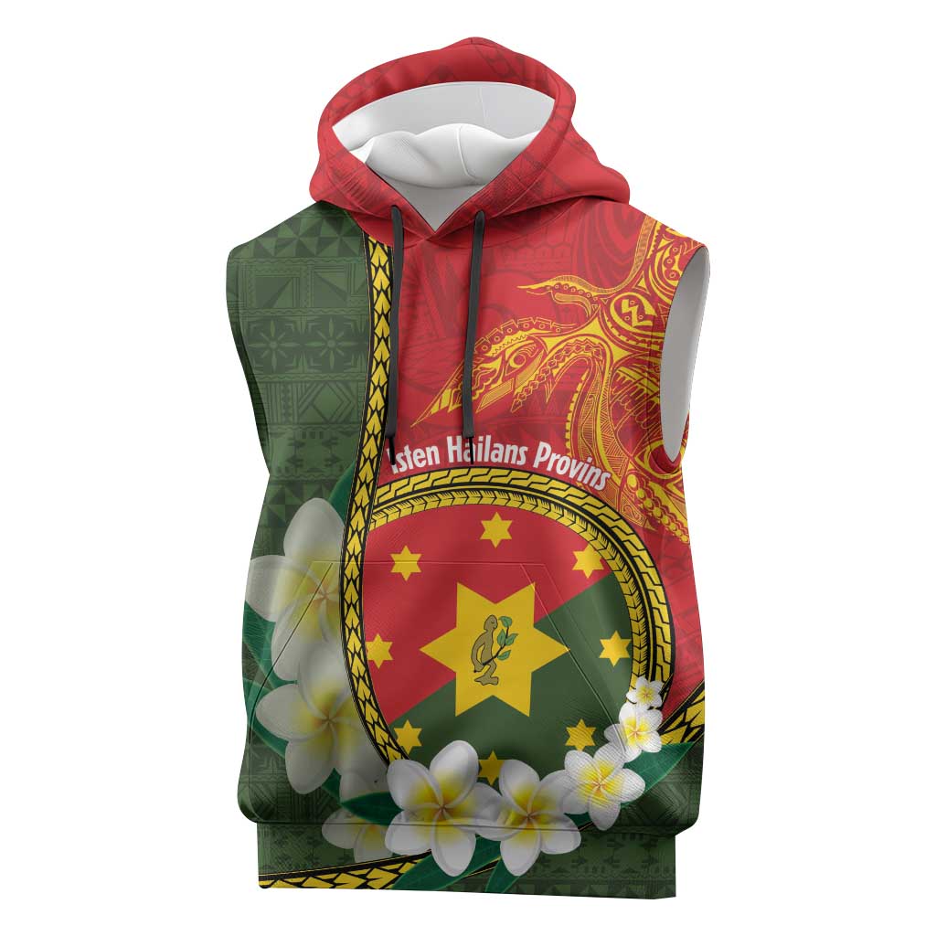 Personalised PNG Isten Hailans Provins Sleeveless Hoodie Papua New Guinea Plumeria Melanesian Pattern LT14 Green - Polynesian Pride