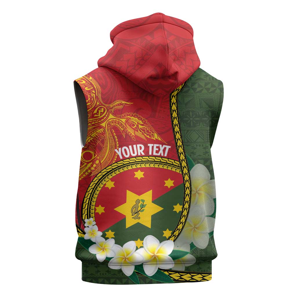 Personalised PNG Isten Hailans Provins Sleeveless Zip Hoodie Papua New Guinea Plumeria Melanesian Pattern - Polynesian Pride