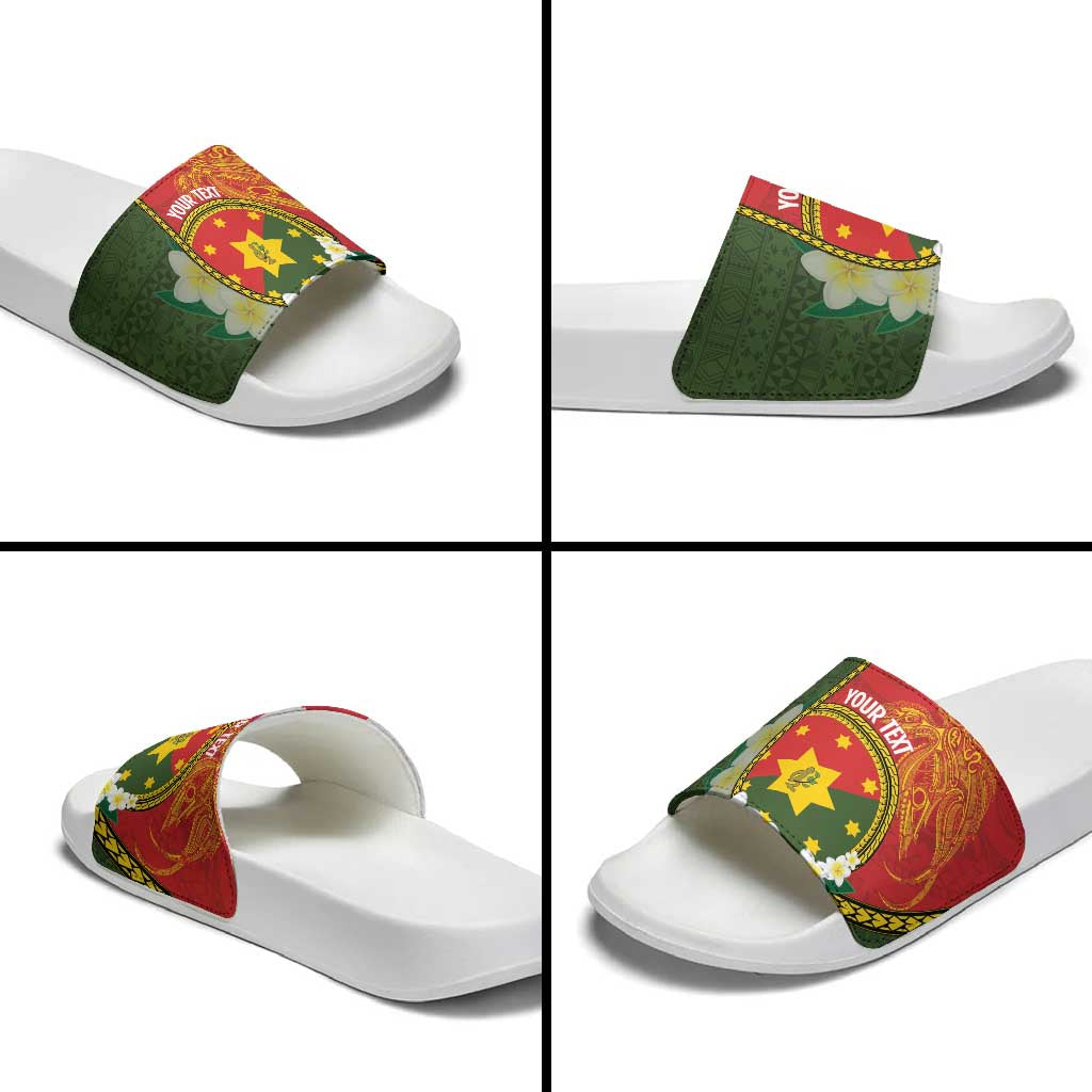 Personalised PNG Isten Hailans Provins Slide Sandals Papua New Guinea Plumeria Melanesian Pattern - Polynesian Pride