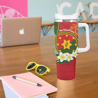Personalised PNG Isten Hailans Provins Tumbler With Handle Papua New Guinea Plumeria Melanesian Pattern - Polynesian Pride