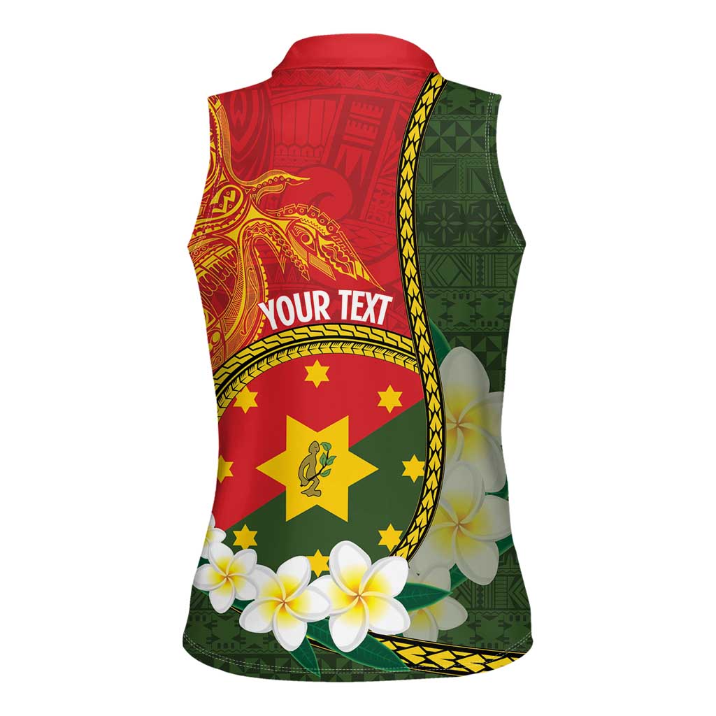 Personalised PNG Isten Hailans Provins Women Sleeveless Polo Shirt Papua New Guinea Plumeria Melanesian Pattern - Polynesian Pride