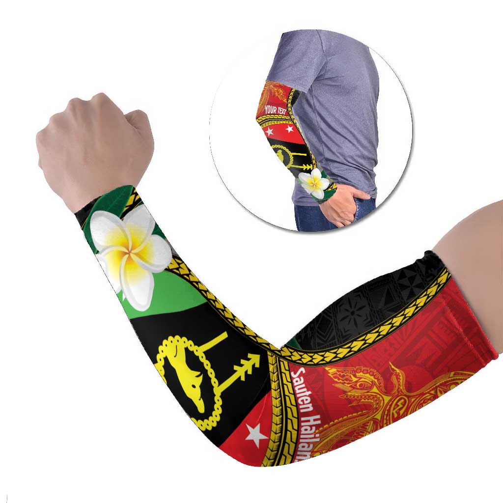 Personalised PNG Sauten Hailans Arm Sleeves Papua New Guinea Plumeria Melanesian Pattern LT14 Set of 2 Red - Polynesian Pride