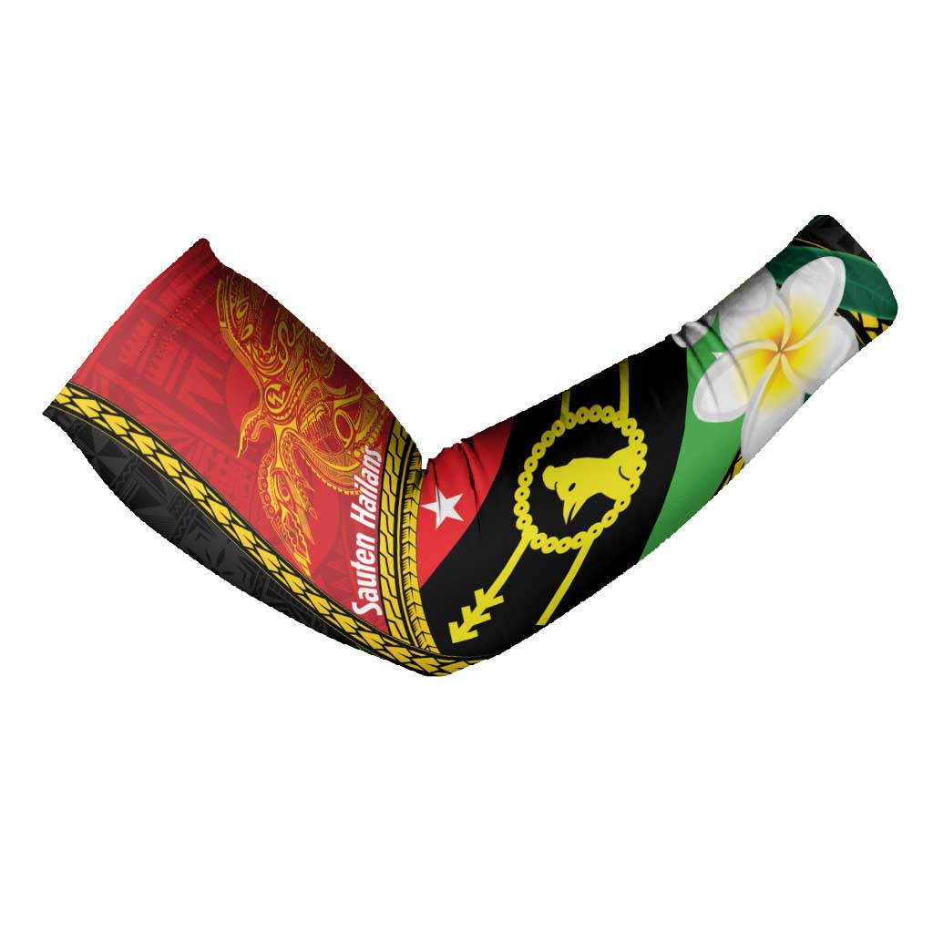Personalised PNG Sauten Hailans Arm Sleeves Papua New Guinea Plumeria Melanesian Pattern LT14 - Polynesian Pride