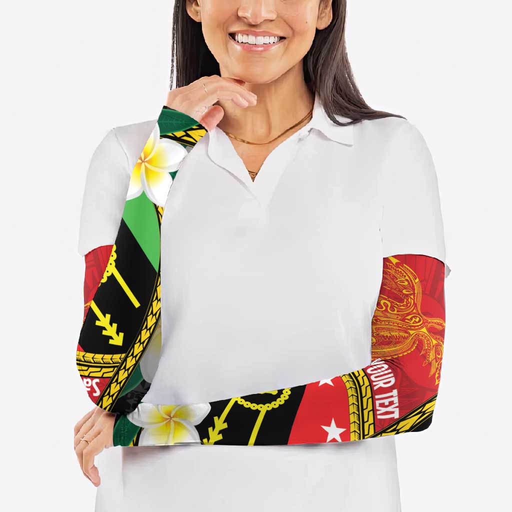 Personalised PNG Sauten Hailans Arm Sleeves Papua New Guinea Plumeria Melanesian Pattern LT14 - Polynesian Pride