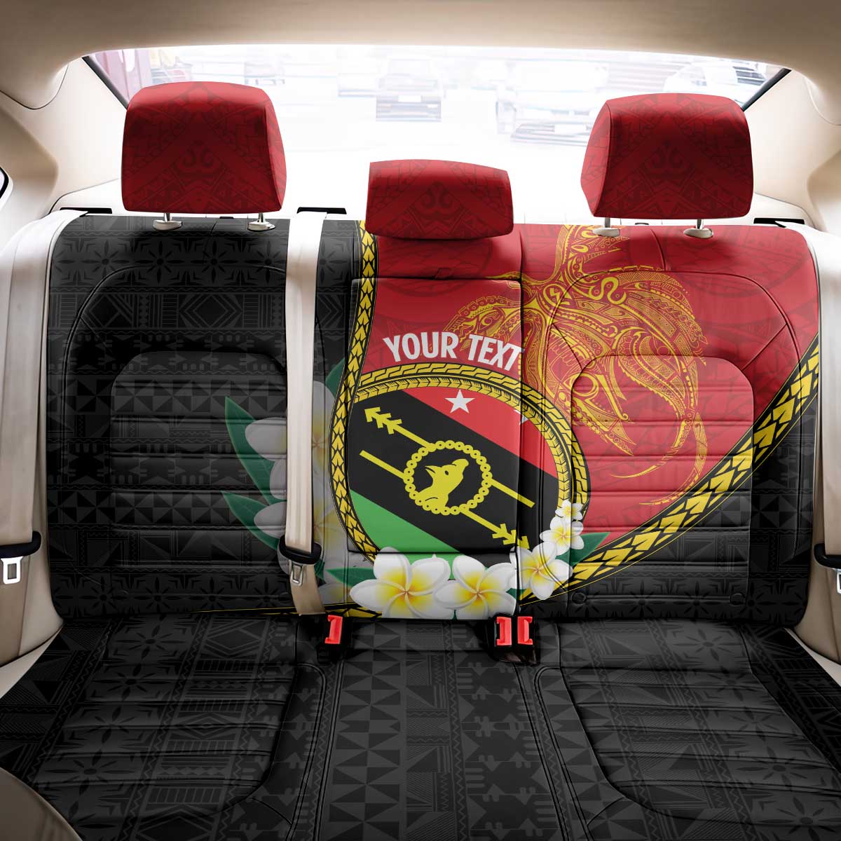 Personalised PNG Sauten Hailans Back Car Seat Cover Papua New Guinea Plumeria Melanesian Pattern - Polynesian Pride