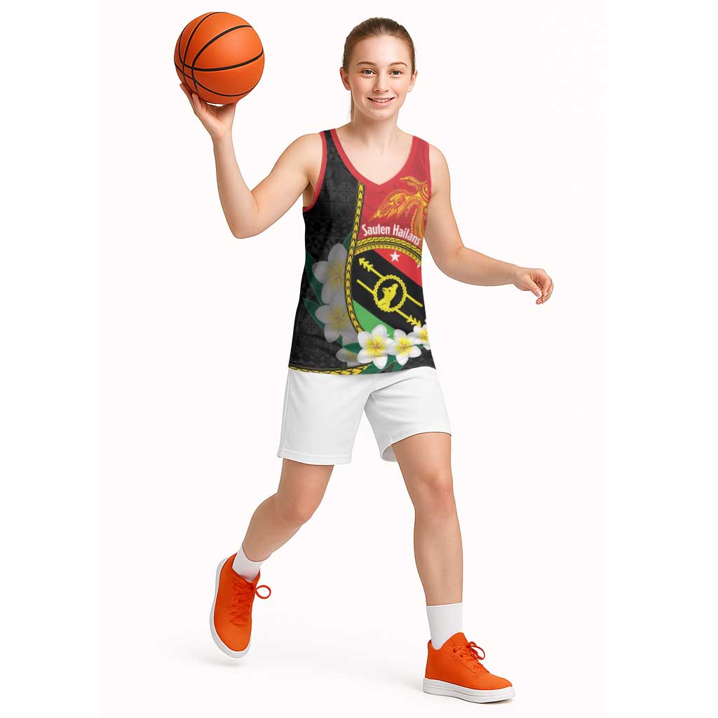 Personalised PNG Sauten Hailans Basketball Jersey Papua New Guinea Plumeria Melanesian Pattern - Polynesian Pride