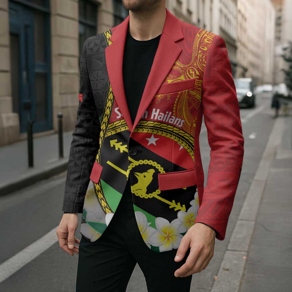 Personalised PNG Sauten Hailans Blazer Papua New Guinea Plumeria Melanesian Pattern - Polynesian Pride
