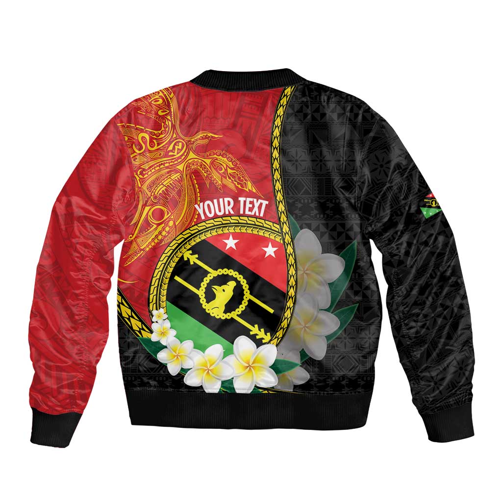 Personalised PNG Sauten Hailans Bomber Jacket Papua New Guinea Plumeria Melanesian Pattern - Polynesian Pride