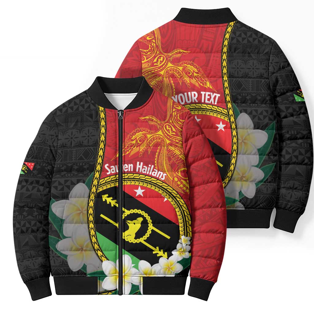 Personalised PNG Sauten Hailans Bomber Puffer Jacket Papua New Guinea Plumeria Melanesian Pattern LT14 - Polynesian Pride