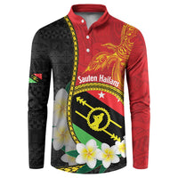 Personalised PNG Sauten Hailans Button Sweatshirt Papua New Guinea Plumeria Melanesian Pattern LT14 Red - Polynesian Pride