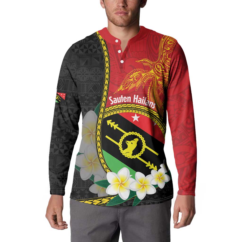 Personalised PNG Sauten Hailans Button Sweatshirt Papua New Guinea Plumeria Melanesian Pattern LT14 - Polynesian Pride