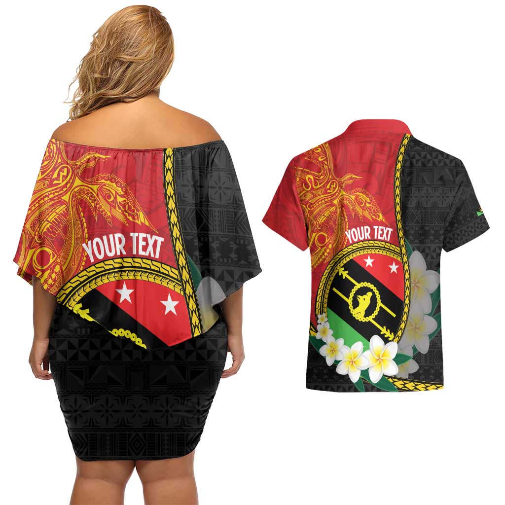 Personalised PNG Sauten Hailans Couples Matching Off Shoulder Short Dress and Hawaiian Shirt Papua New Guinea Plumeria Melanesian Pattern - Polynesian Pride