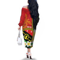 Personalised PNG Sauten Hailans Family Matching Off The Shoulder Long Sleeve Dress and Hawaiian Shirt Papua New Guinea Plumeria Melanesian Pattern - Polynesian Pride