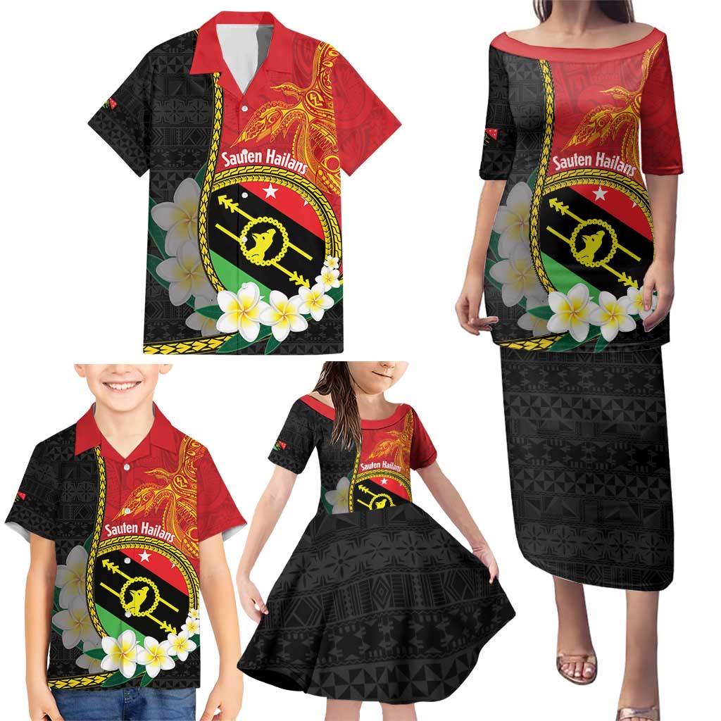 Personalised PNG Sauten Hailans Family Matching Puletasi and Hawaiian Shirt Papua New Guinea Plumeria Melanesian Pattern LT14 - Polynesian Pride