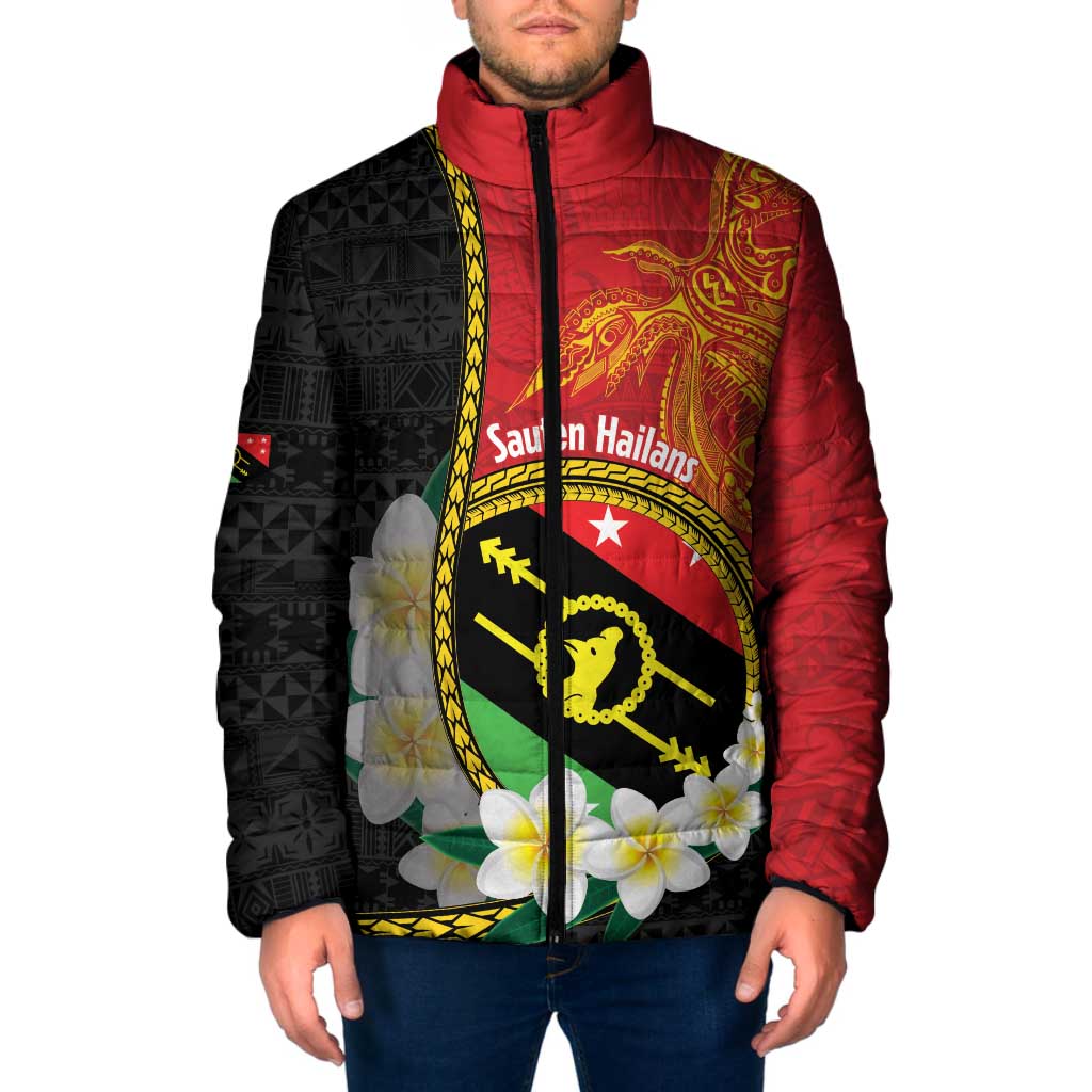 Personalised PNG Sauten Hailans Padded Jacket Papua New Guinea Plumeria Melanesian Pattern LT14 Red - Polynesian Pride