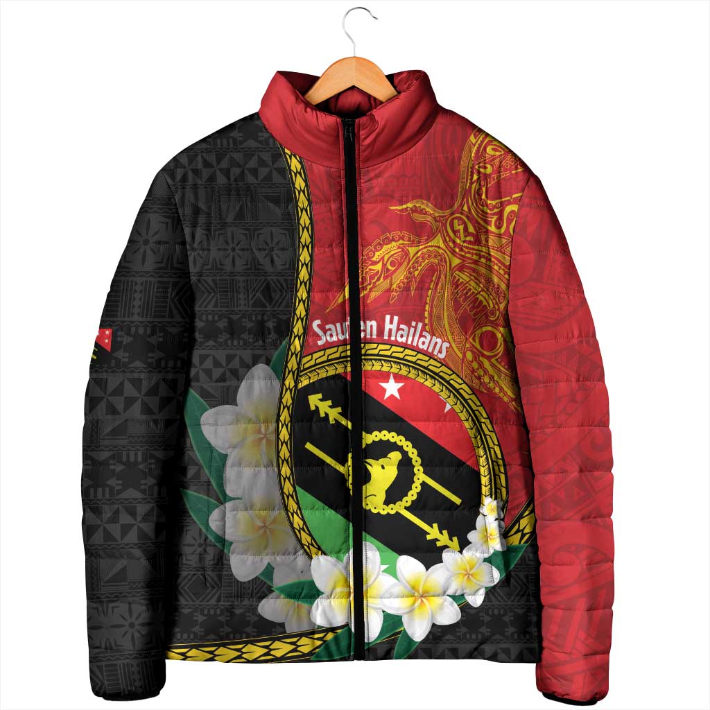 Personalised PNG Sauten Hailans Padded Jacket Papua New Guinea Plumeria Melanesian Pattern LT14 - Polynesian Pride