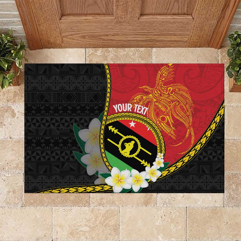 Personalised PNG Sauten Hailans Rubber Doormat Papua New Guinea Plumeria Melanesian Pattern LT14 Red - Polynesian Pride