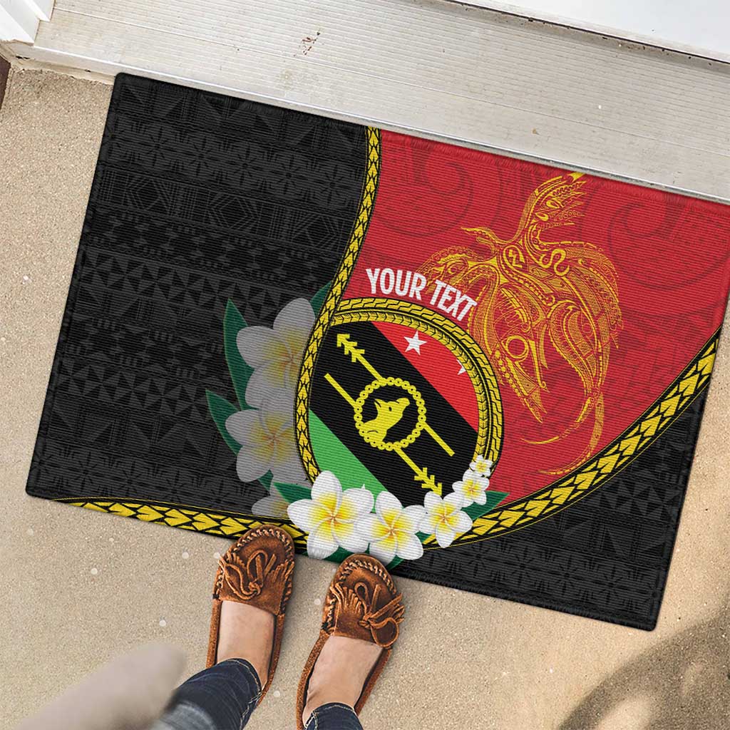 Personalised PNG Sauten Hailans Rubber Doormat Papua New Guinea Plumeria Melanesian Pattern LT14 - Polynesian Pride