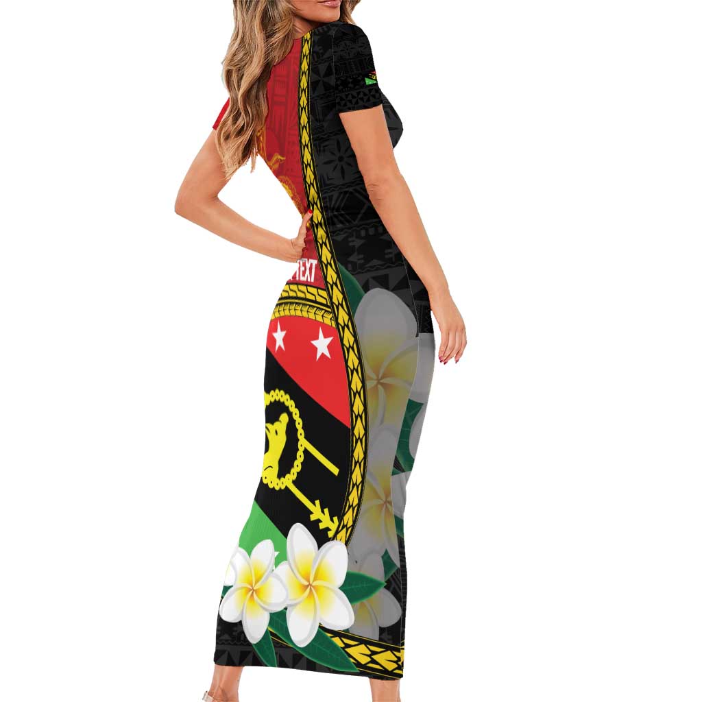 Personalised PNG Sauten Hailans Short Sleeve Bodycon Dress Papua New Guinea Plumeria Melanesian Pattern - Polynesian Pride