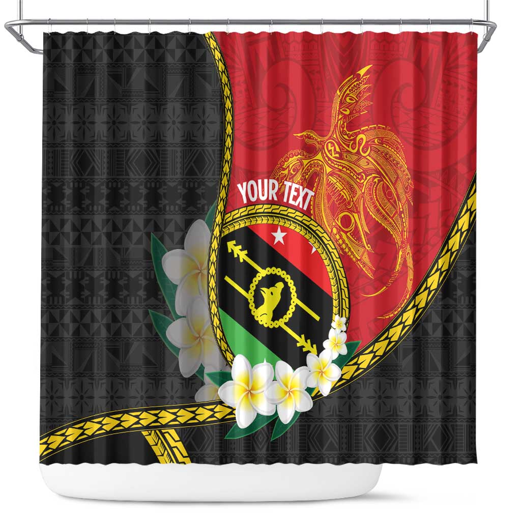 Personalised PNG Sauten Hailans Shower Curtain Papua New Guinea Plumeria Melanesian Pattern - Polynesian Pride