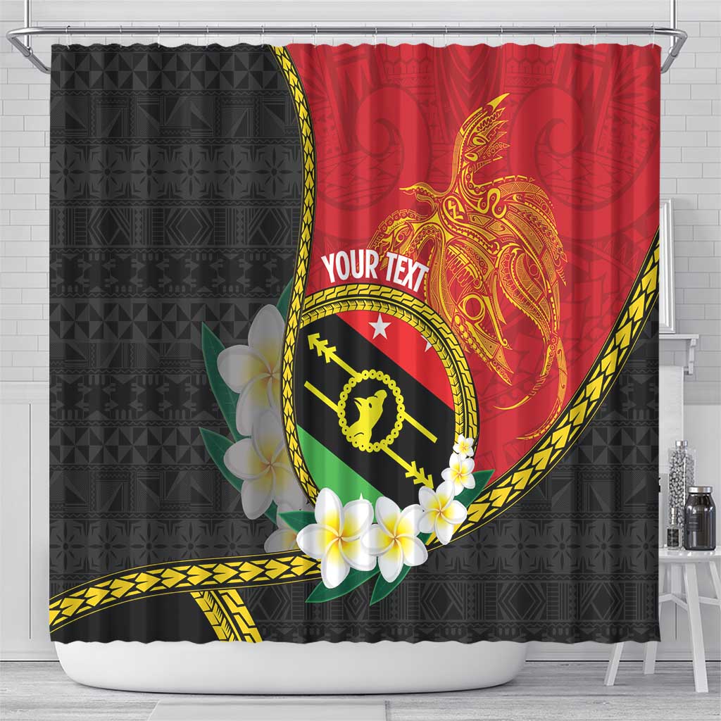 Personalised PNG Sauten Hailans Shower Curtain Papua New Guinea Plumeria Melanesian Pattern - Polynesian Pride