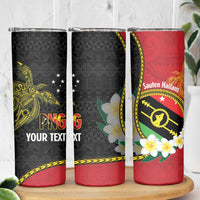 Personalised PNG Sauten Hailans Skinny Tumbler Papua New Guinea Plumeria Melanesian Pattern - Polynesian Pride