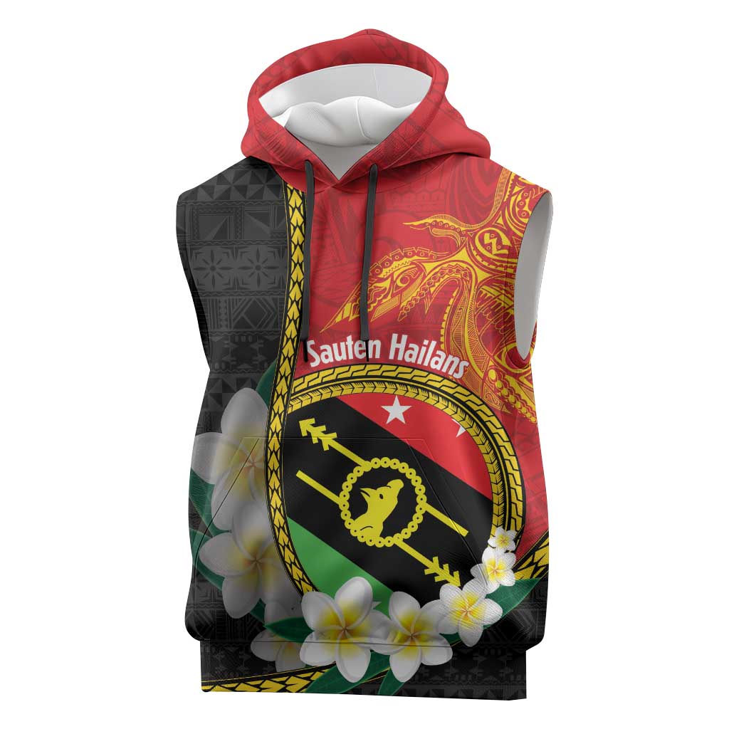 Personalised PNG Sauten Hailans Sleeveless Hoodie Papua New Guinea Plumeria Melanesian Pattern LT14 Red - Polynesian Pride