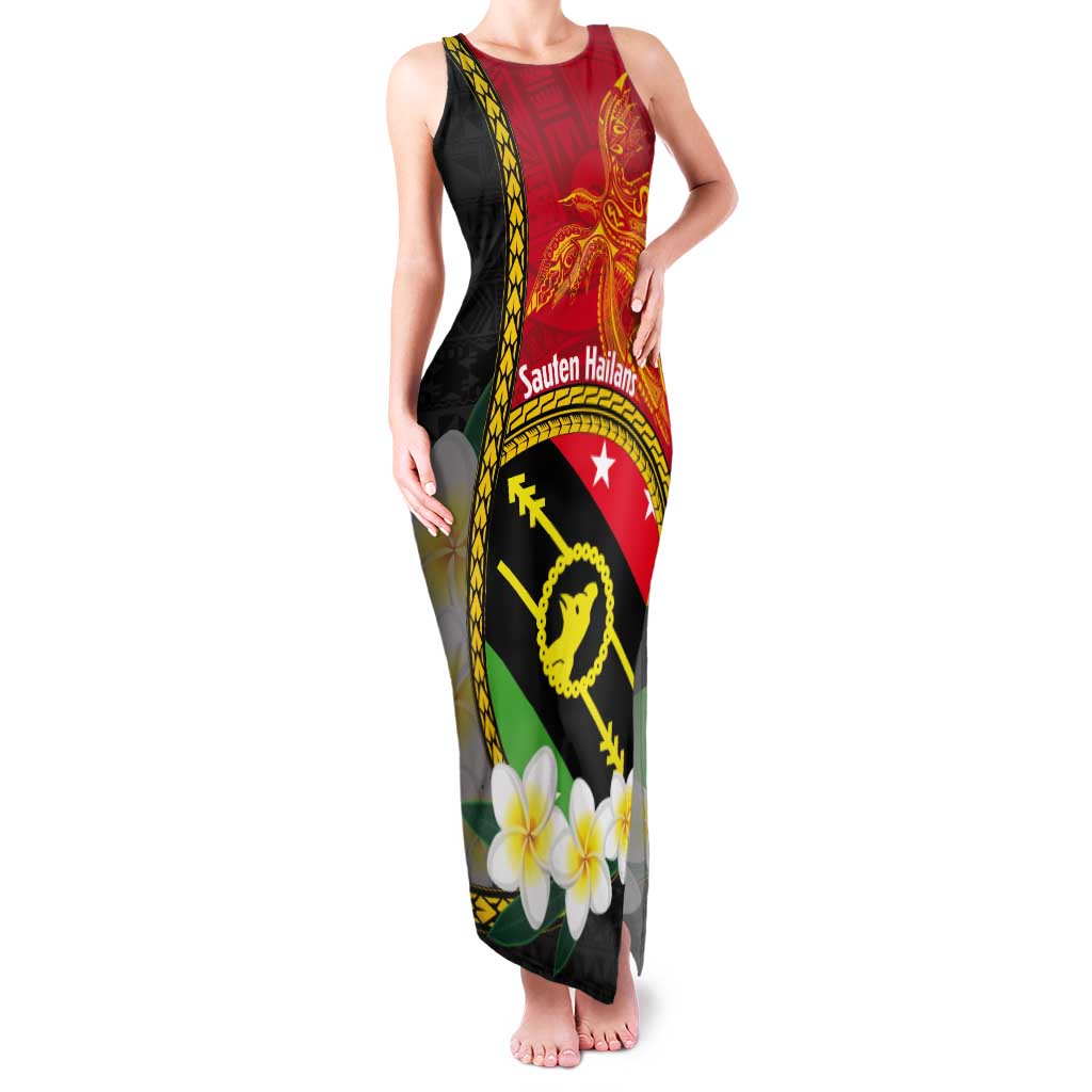 Personalised PNG Sauten Hailans Tank Maxi Dress Papua New Guinea Plumeria Melanesian Pattern - Polynesian Pride