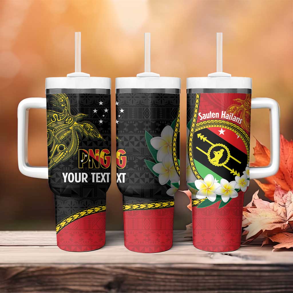 Personalised PNG Sauten Hailans Tumbler With Handle Papua New Guinea Plumeria Melanesian Pattern - Polynesian Pride